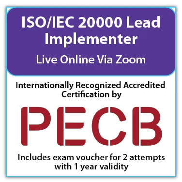 PECB ISO/IEC 20000 Lead Implementer - Live online - English - 2 Exam Attempts Included