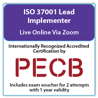 ISO 37001 Lead Implementer - Live Online - English - 2 PECB Exam Attempts Included