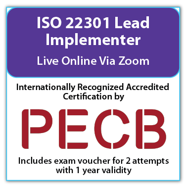 PECB ISO 22301 Lead Implementer - Live Online - English - 2 PECB Exam Attempts Included