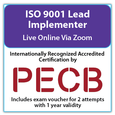 PECB ISO 9001 Lead Implementer - Live Online - English - 2 Exam Attempts Included