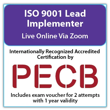 PECB ISO 9001 Lead Implementer - Live Online - English - 2 Exam Attempts Included