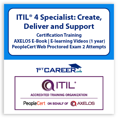 ITIL® 4 Specialist: Create Deliver and Support (CDS) E-Learning in French, Self-Paced Training Videos with Official PeopleCert Certification Exam 2 Attempts & Official Axelos Main Guide E-book Included . Course code: ITIL4CDS-Fr-E-2