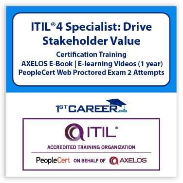 ITIL® 4 Specialist: Drive Stakeholder Value (DSV) E-Learning in French, Self-Paced Training Videos with Official PeopleCert Certification Exam 2 Attempts & Official Axelos Main Guide E-book Included . Course code: ITIL4DSV-FR-2