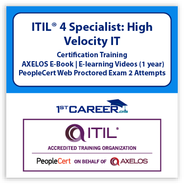 ITIL® 4 Specialist: High Velocity IT (HVIT) E-Learning in French, Self-Paced Training Videos with Official PeopleCert Certification Exam 2 Attempts & Official Axelos Main Guide E-book Included. Course code: ITIL4HVIT-FR-2