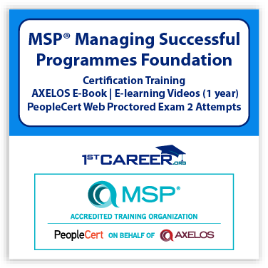 MSP® Foundation E-Learning in English, Training with 2 attempts Exam Voucher for Axelos PeopleCert Certification - Self-Paced E-learning Training Videos  - Axelos e-book included. Course code: MSPFND-E-2